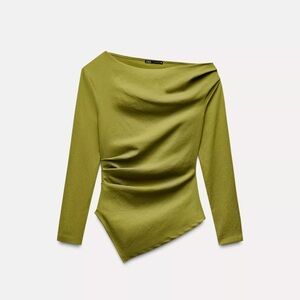 Zara Olive Green Asymmetrical Top
